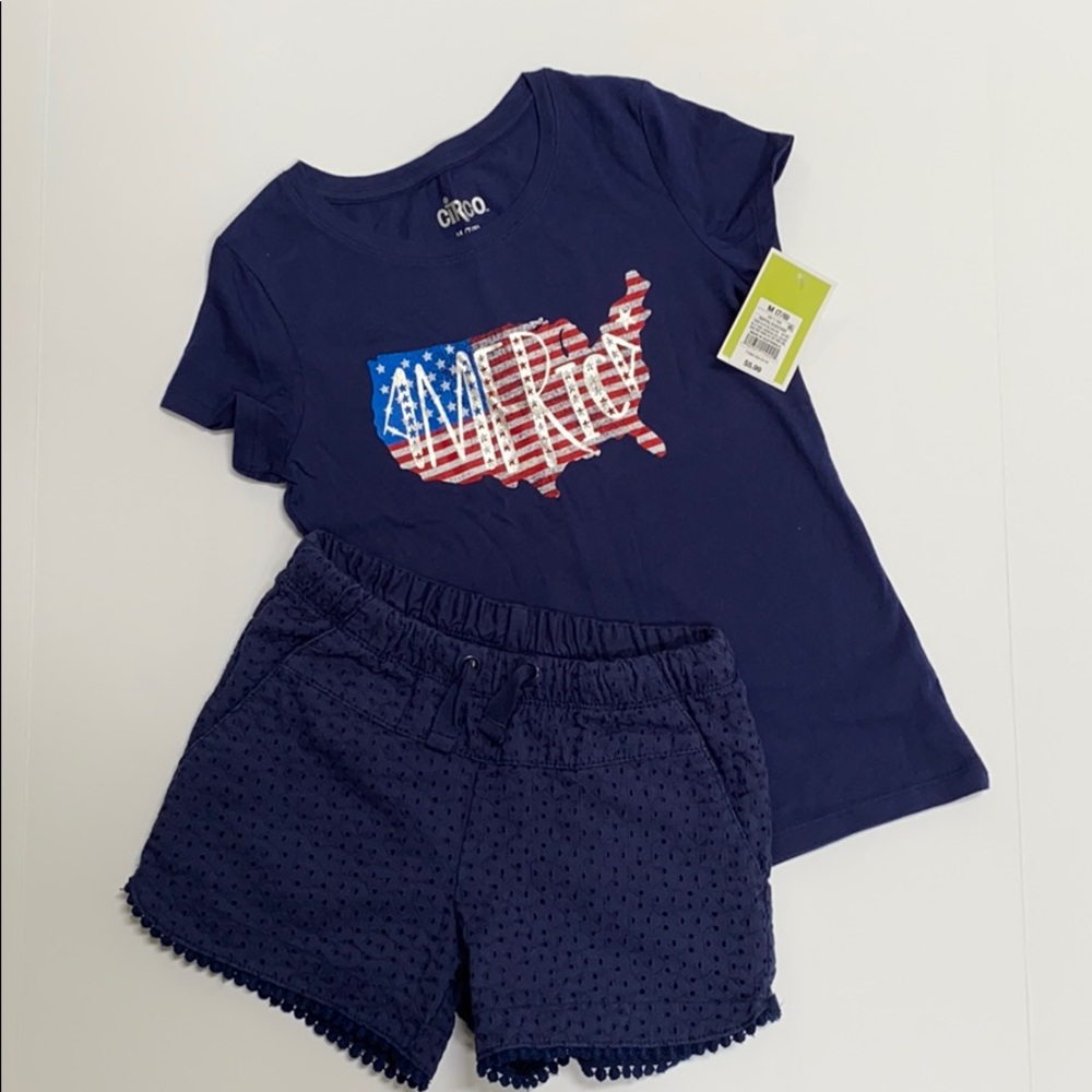 NWT Girls Navy Blue T-shirt w/ America Image M 7/8